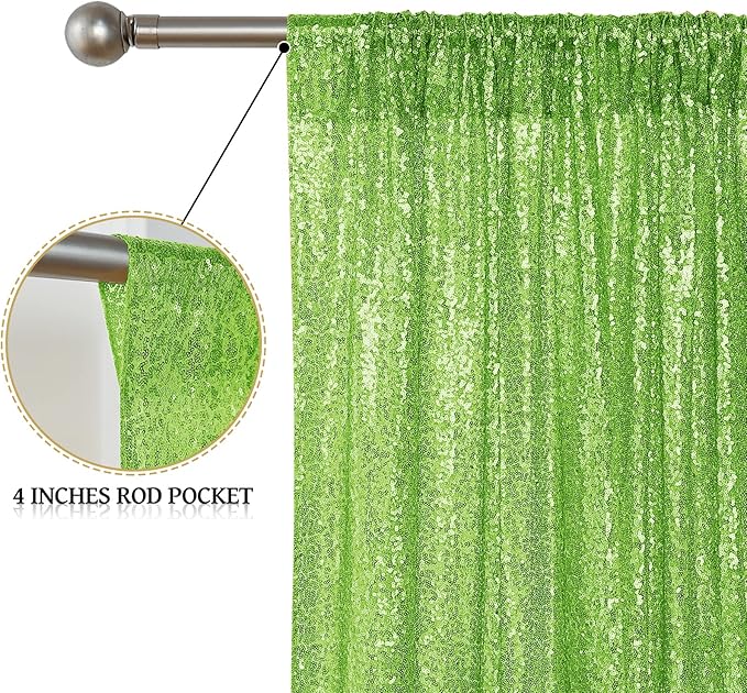 Sugargirl Apple Green Sequin Backdrop Curtain 2 Panels 2FTx8FT Glitter Apple Green Background Drapes Sparkle Photography Backdrop for Party Wedding Birthday Wall Decoration