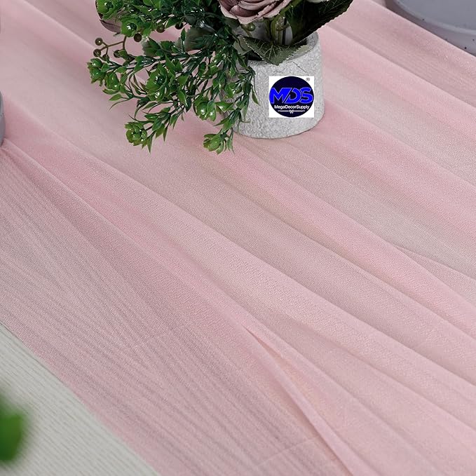 MDS 2 Pack 10ft Chiffon Table Runner 29 x 120 Inches Sheer Wedding Runner Romantic Rustic Table Runner for Wedding Decorations, Birthday Parties, Bridal Shower Party Arch Decor - Blush Pink