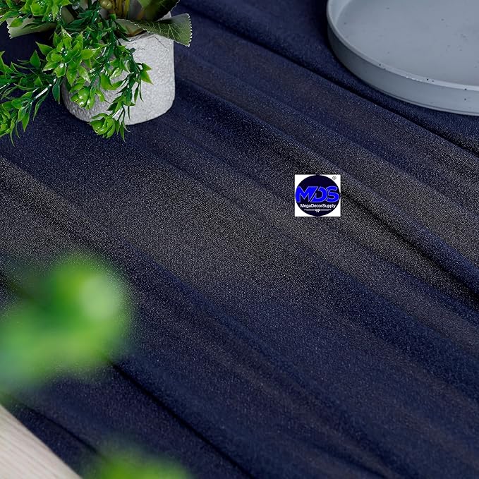 MDS 2 Pack 10ft Chiffon Table Runner 29 x 120 Inches Sheer Wedding Runner Romantic Rustic Table Runner for Wedding Decorations, Birthday Parties, Bridal Shower Party Arch Decor - Navy Blue