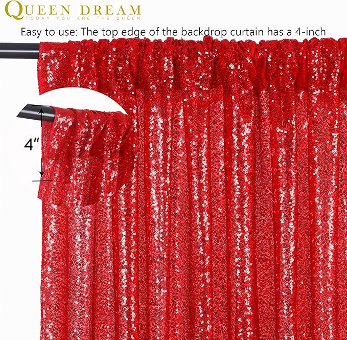 Red Sequin Backdrop Curtain 7ft x 7ft Background Drapes for Birthday Wedding Valentines Day Wall Decorations