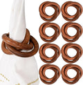 Three Ring Napkin Rings Set of 8, Decorative Handcuff Serviette Ring, Napkin Holders Bulk for Party Decoration, Dinning Table, Everyday, Family Gatherings Tabletop Décor (Brown) - CLEENTABLE