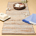 Chardin home Natural Jute Table Runner 13x48 Inch – Vintage Boho Rustic Table Decor – Handwoven Table Runner in Natural Jute and Sky Blue-White – Farmhouse Dining or Console Table Accent