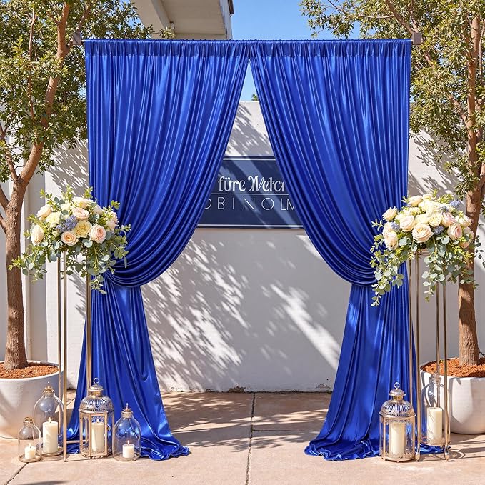 gogoparti 20x10FT Sapphire Blue Sequin Backdrop Curtain - 4 Panels of 5x10FT Wrinkle-Free Glitter Drapes for Photography, Birthdays, Weddings & Graduations