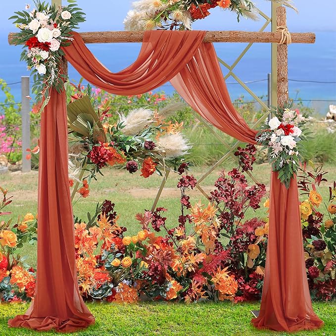 Arch Drapes for Wedding Arch Draping Fabric Terracotta Sheer Backdrop Curtain for Ceremony Bridal Party Decor 6 Yards 19Ft Length x 28" Width 1 Panel