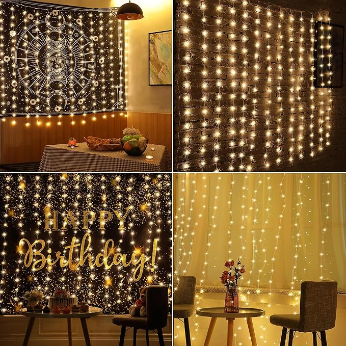 Meonum Curtain Tapestry Backdrop String Lights, Each 13 Strings 6.6 x 5 ft Tapestry Fairy String Light, 8 Modes Window Wall Hanging Light Strings for Bedroom Christmas Curtain Decor(3 Pack)