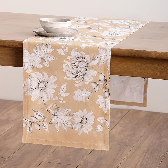 Maison d' Hermine Table Runner 100% Cotton Single Layer Table Runners 108 inches Long for Thanksgiving Christmas Decorations Home Kitchen Dining Party Wedding (Pretty Autumn, 14.5" x 108")