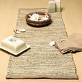 Chardin home Natural Jute Table Runner 13x48 Inch – Vintage Boho Rustic Table Decor – Handwoven Table Runner in Natural Jute and Sage Green-White – Farmhouse Dining or Console Table Accent