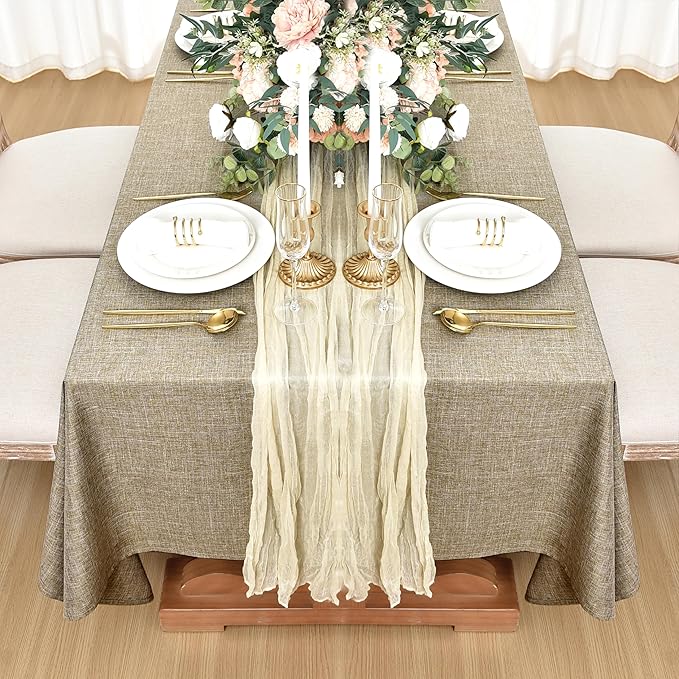 Fitable Square Table Cloth Linen Textured: Water & Stain Resistant Farmhouse Tablecloth, Washable Burlap Table Covers for Kitchen Dining Party(2 Pack, 54x54 Inch, Khaki)