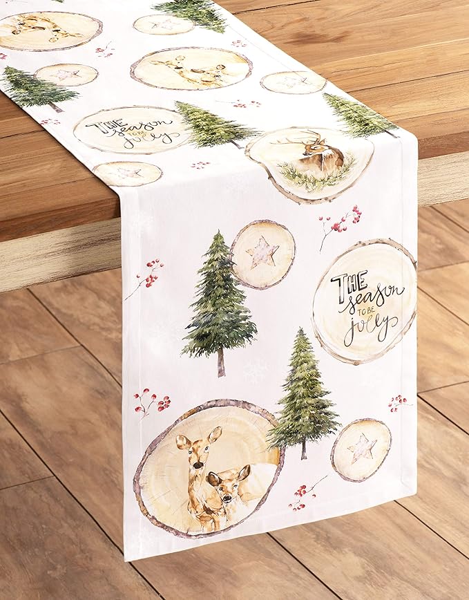 Maison d' Hermine Table Runner 100% Cotton Single Layer Table Runners 60 inches Long for Thanksgiving Christmas Decorations Home Kitchen Dining Party Wedding (Mountain Life, 14.5" x 60")
