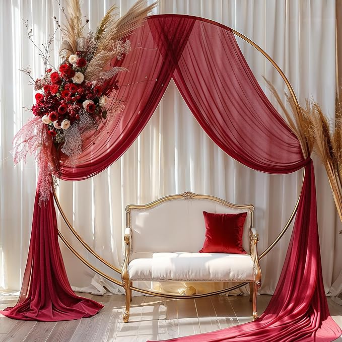 Burgundy Wedding Arch Draping Fabric 1 Panel 30'' x 20FT Burgundy Drapes Sheer Fabric Backdrop Curtains for Wedding Ceremony Birthday Party Bridal Shower Decoration
