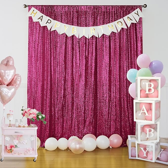 Sugargirl Fuchsia Sequin Backdrop Curtain 2 Panels 2FTx8FT Glitter Fuchsia Background Drapes Sparkle Photography Backdrop for Party Wedding Birthday Wall Decoration