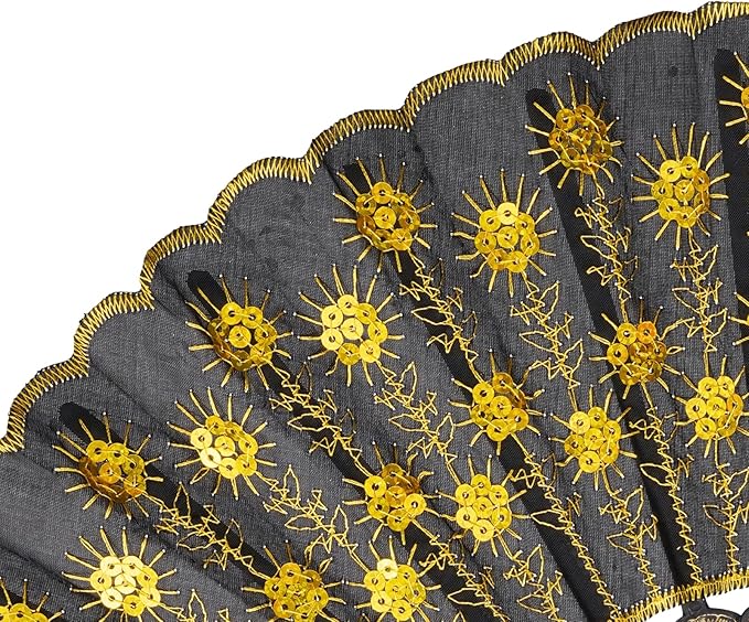 QIRMIZI 10 Pack Fabric Folding Handheld Fans, Perfect for Weddings, Parties, and Dancing,Yellow