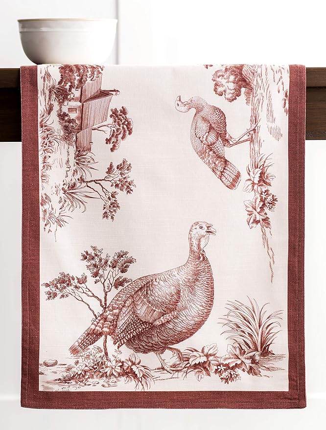 Maison d' Hermine Table Runner 100% Cotton Double Layer Table Runners 108 inches Long for Thanksgiving Christmas Decorations Home Kitchen Dining Party Wedding (Holy Jouy - Brown, 14.5" x 108")