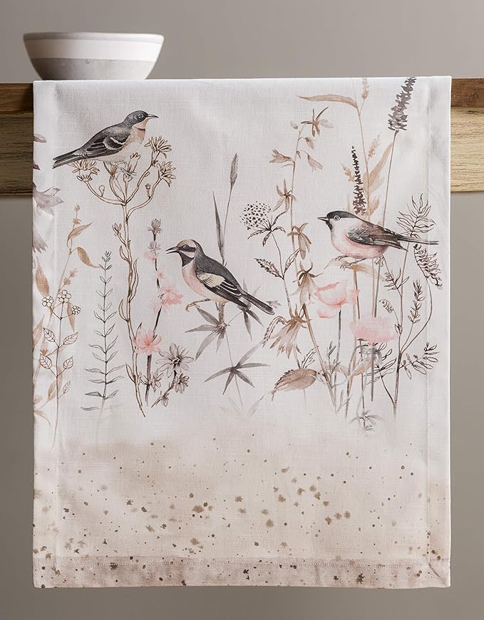 Maison d' Hermine Table Runner 100% Cotton Single Layer Table Runners 108 inches Long Decorative for Home Dining Party Wedding Bridal Shower Spring Summer (Meadow Florals - Brown, 14.50" x 108")