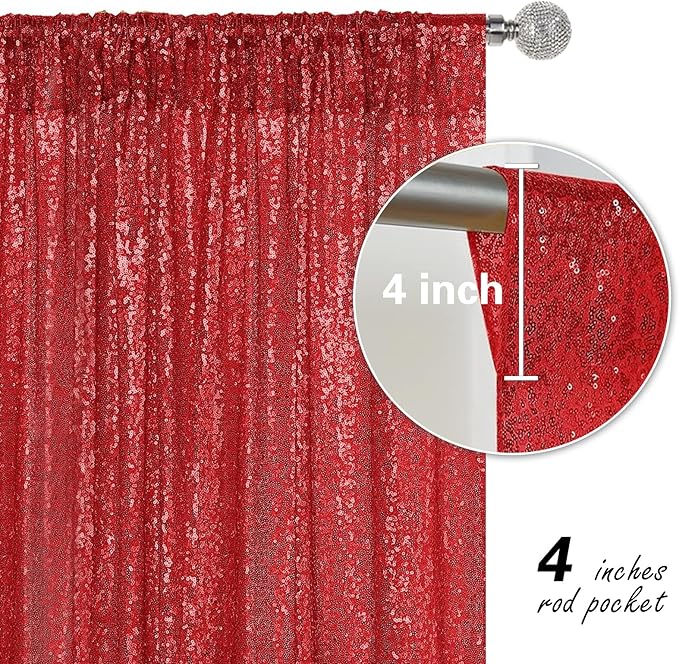 Red Sequin Backdrop Curtain 4 Pieces 2FTx8FT Glitter Photography Backdrop for Party Wedding Birthday Christmas Decorations