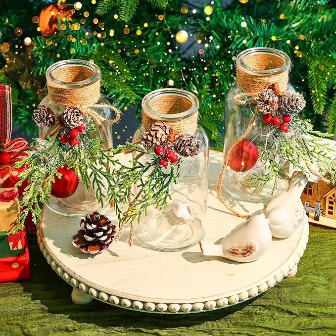 Set of 12 Xmas Decor Vases Christmas Centerpieces for Tables Farmhouse Holiday Table Decor Clear Glass Vases with Twine Ties for Christmas Decorations