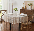 LinenZone Linen Round Tablecloth for Rustic Vintage Decor. Sheer Lace Tablecloth Works Great As Wedding, Thanksgiving or Christmas Decor (Mia 90 Round, Linen)