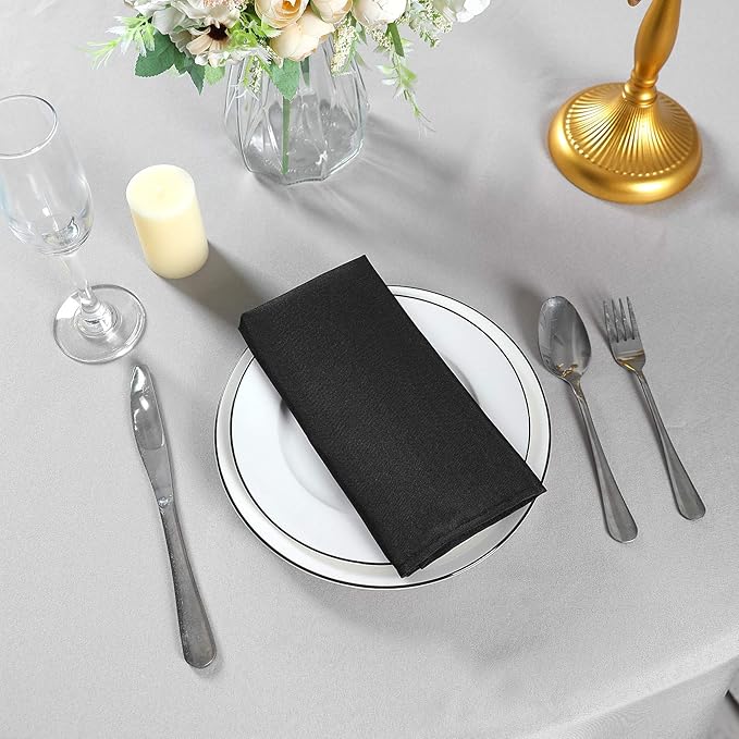 Cloth Napkins 20x20 inch Washable Polyester Dinner Napkins Soft Table Napkins for Wedding Party Dining Banquet(Black,50PCS)