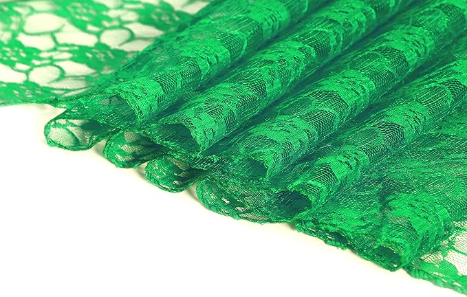 MDS Pack of 10 Wedding 12 x 108 inches Lace Table Runner for Wedding, Decorations for Birthday Parties, Banquets, Graduations, Engagements, and Runners fit Rectangle, Round Table- Green