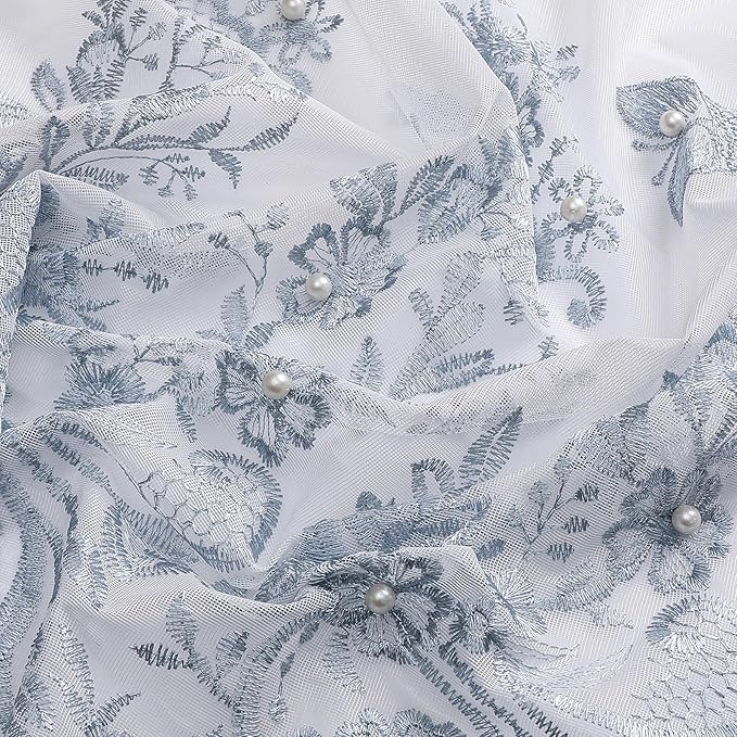 VISIONTEX White Sheer Voile Curtains, Decorative Blue Embossed Butterflies Rod Pocket Window Drapes for Home Kitchen, Living Room and Bedroom 54 x 63 Inch, Set of 2 Curtain Panels