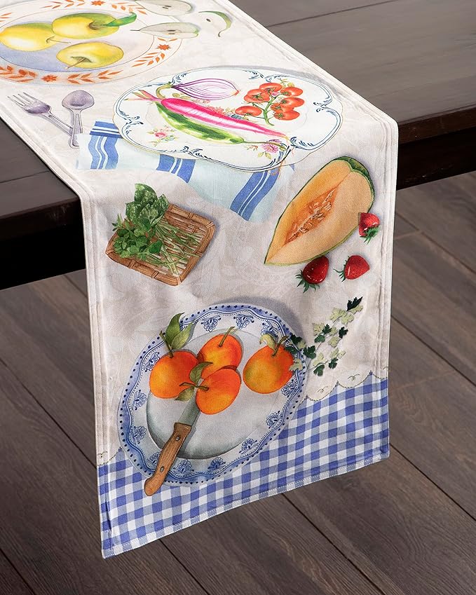 Maison d' Hermine Table Runner 100% Cotton Double Layer Table Runners 72 inches Long Decorative for Home Kitchen Dining Party Baby Shower Wedding Bridal Shower Spring Summer (Gourmand, 14.50" x 72")