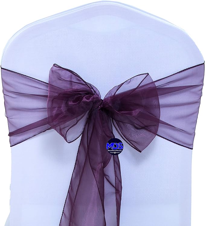 MDS Pack of 50 PCS Organza Chair Sashes Wider Dining Chair Bows Ribbon Tie Back for Wedding Party Birthday Bridal Shower Reception Event Banquet Home Chair Cover Decoration - Plum
