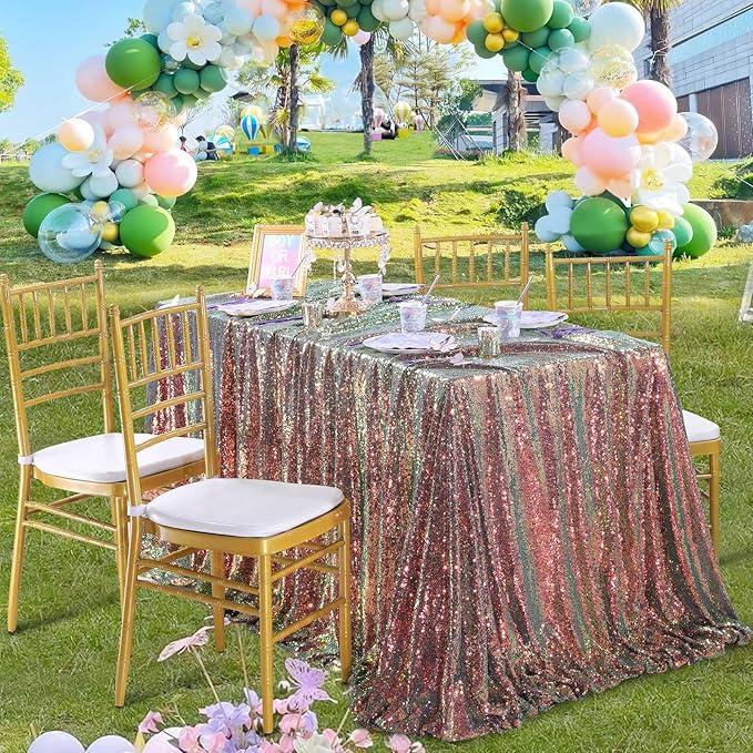 QueenDream Sparkly Sequin Tablecloth - Black GoldTable Cloth 50x80 Inches Rectangle Table Overlay Fabric for Birthday Parties Baby Shower Decoration