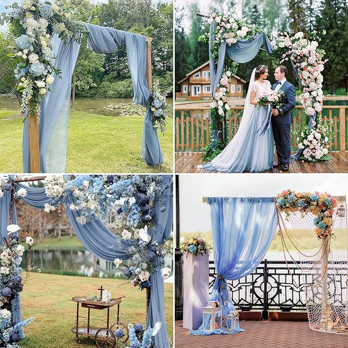 4 Panels Wedding Arch Draping Fabric 28" x 20Ft Wedding Arch Drapes Chiffon Fabric Drape Sheer Backdrop Curtain for Nuptials Party Ceremony Birthday Arbor Drapery Reception Ceiling Decor(Dusty Blue)