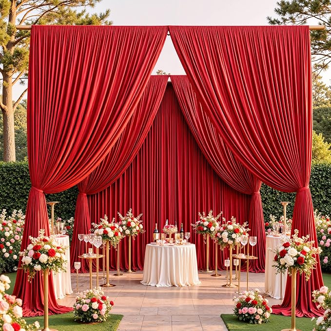 10x10ft Wrinkle Free Red Backdrop Curtains for Parties, 2 Panels 5x10ft Silky Polyester Photo Backdrop Drapes Back Drop Cloth for Wedding Birthday Photography Baby Shower Background Decor