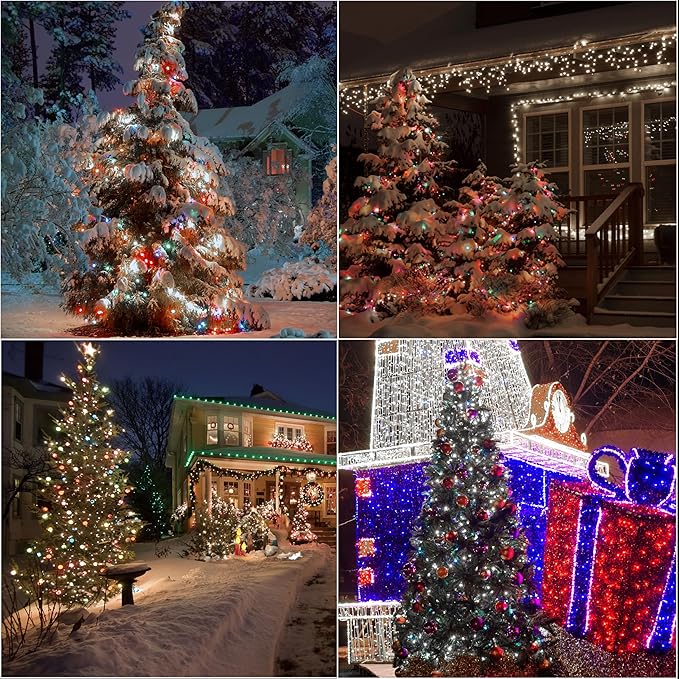 LAMPHOME 66ft Christmas Decorative Mini Lights, 200 LED Transparent Wire Fairy Starry String Lights Plug in, 12 Lighting Modes for Outdoor Xmas Tree Wedding Party Decoration (White and Multicolor)