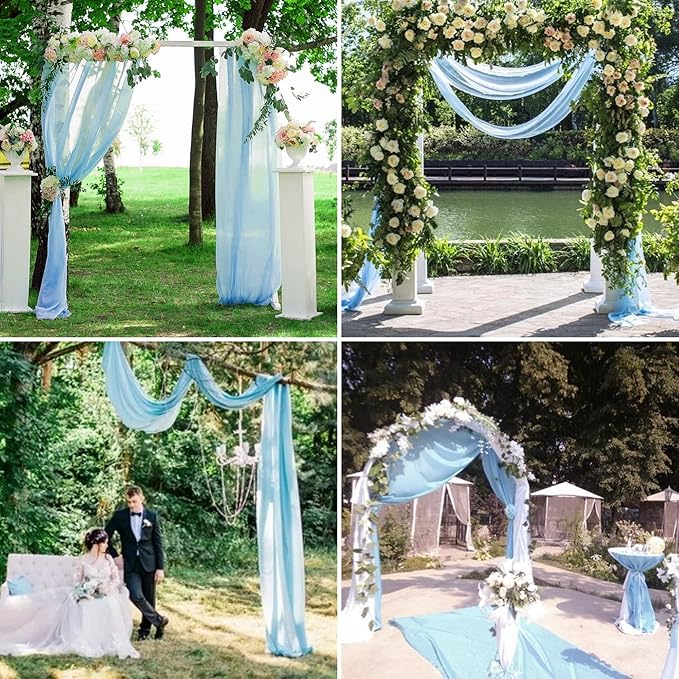 8 Panels Wedding Arch Draping Fabric 28"x20Ft Wedding Arch Drapes Chiffon Fabric Drape Sheer Backdrop Curtain for Nuptials Party Swag Ceremony Birthday Arbor Drapery Reception Ceiling Décor(Baby Blue)