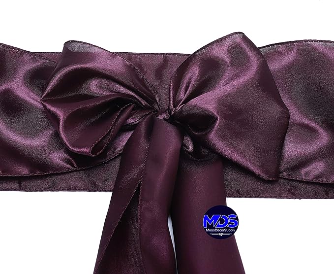 MDS Pack of 10 PCS Satin Chair Sashes Charmeuse Sateen Dining Chair Bows Ribbon Ties Back Sash for Wedding Party Birthday Home Hotel Restaurant Banquet Decoration (7 x 108 Inch, Plum)
