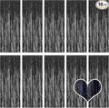 10 Pack Black Backdrop Curtain 3.2ft x 8.2ft Metallic Tinsel Foil Fringe Curtains Photo Booth Background for Birthday Party Decoration Baby Shower Engagement Wedding Christmas Decoration (Black)