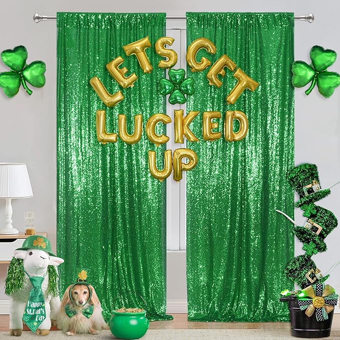 Poise3EHome Green Sequin Backdrop Curtain, 2 Panels 2FTx8FT Glitter Background for Party Halloween Birthday Party Baby Shower Wedding Christmas Thanksgiving Holiday Festival Decor