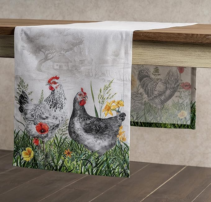 Maison d' Hermine Table runner 100% Cotton Single Layer Table Runners 72 inches long Decorative for Home Kitchen Dining Party Baby Shower Wedding Bridal Shower Spring Summer (Basse Cour, 14.50" x 72")