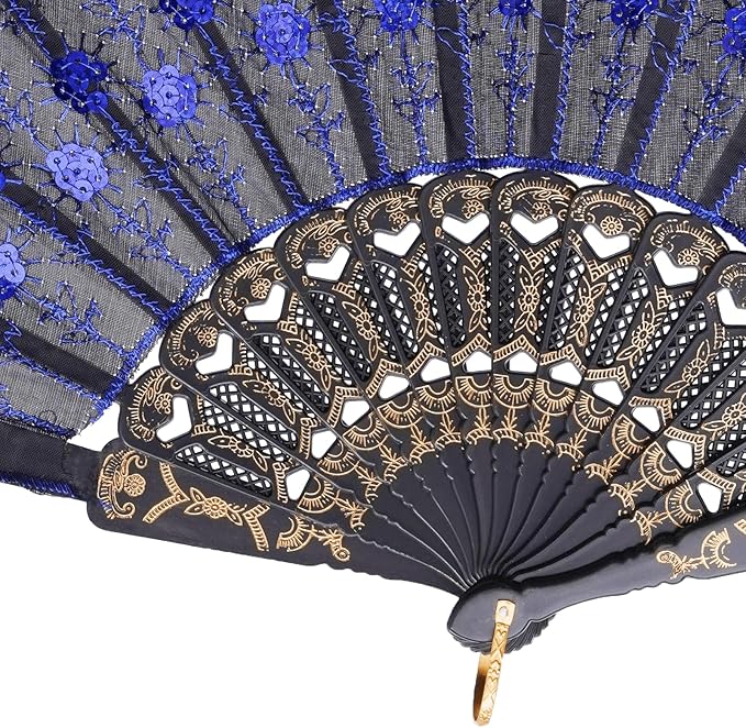 QIRMIZI 30 Pack Fabric Folding Handheld Fans, Perfect for Weddings, Parties, and Dancing,Royal Blue