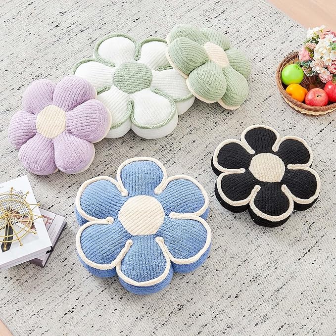 Flower Pillow, Soft Flower Decorative Throw Pillow, Cute Daisy Flower Shaped Seating Floor Cushion Room Décor Plush Pillows for Sofa Couch Bed (13.7 Inch, Blue)