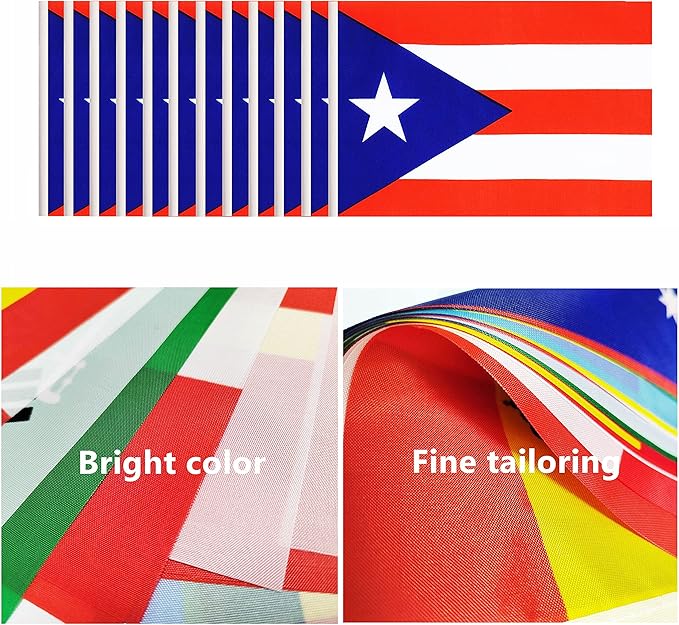 12 Pack Puerto Rico Desk Flags Set, Puerto Rican Small Mini Table Office Flags with 12" Solid Black Pole, 8.2 x 5.5 Inches, Home and Office Decoration, Festival Celebrations