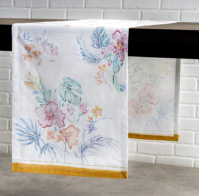 Maison d' Hermine Table Runner 100% Cotton Single Layer Table Runners 72 inches Long Decorative for Home Kitchen Dining Party Wedding Bridal Shower Spring Summer (Paradise Island, 14.50" x 72")