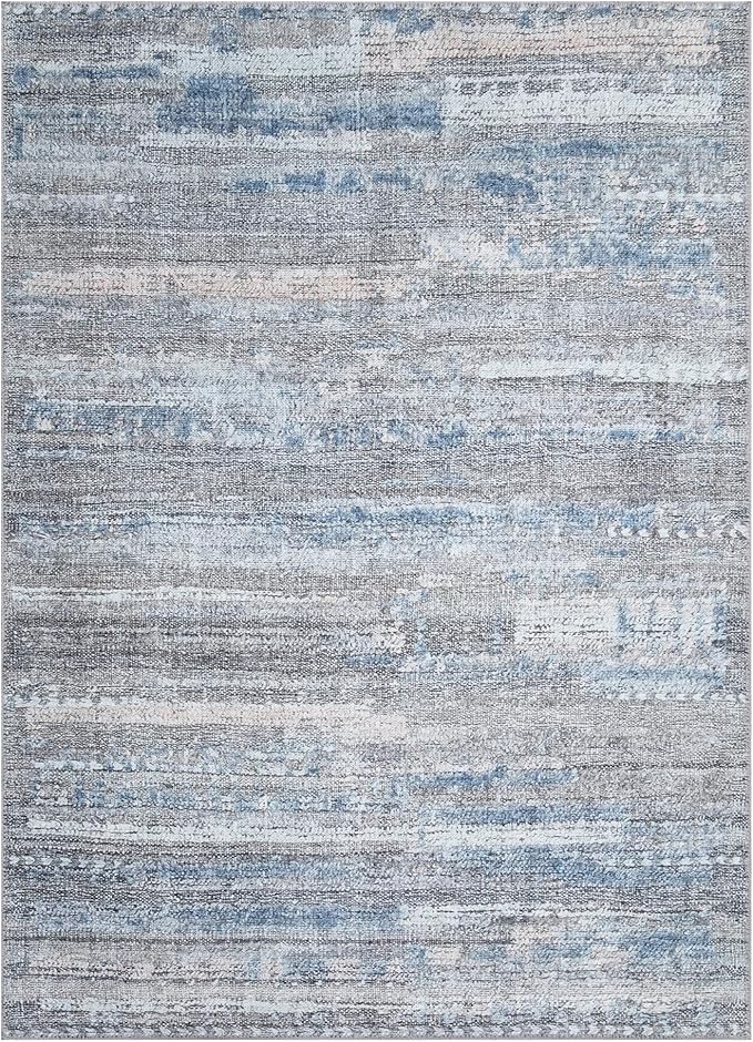 Bloom Rugs Washable Non-Slip 2' x 3' Rug - Gray/Blue/Blush Modern Abstract Area Rug for Living Room, Bedroom, Dining Room, and Kitchen - Exact Size: 2' x 3'