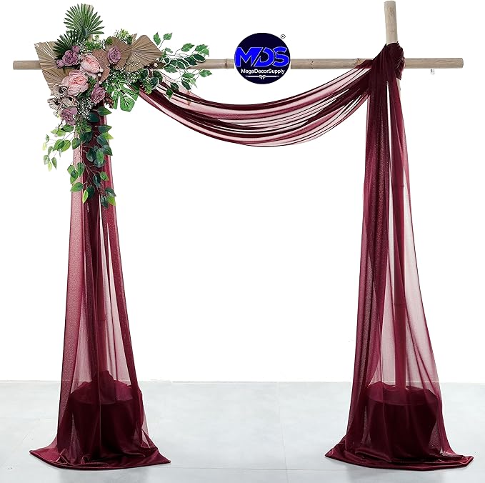 MDS Halloween Chiffon Draping Fabric - 2 Panel, 30" Wide x 100ft Long - Sheer Spooky Arbor & Canopy Drapery for Haunted House Backdrops, Party Ceilings, DIY Costumes & Themed Events - Burgundy