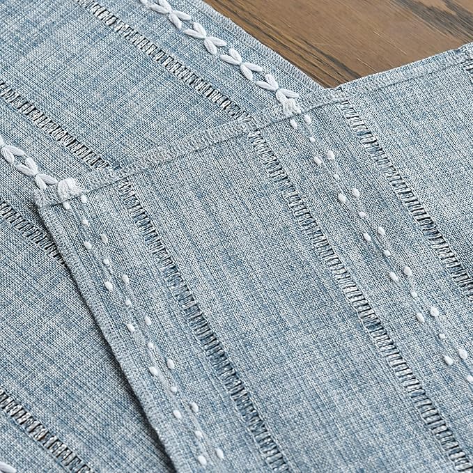 Artoid Mode Dusty Blue Cotton Linen Table Runner, Seasonal Rustic Embroidered Hollow Kitchen Dining Table Decoration for Home Party Decor 13x36 Inch