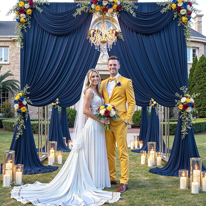 50×12ft Navy Blue Wrinkle Free Backdrop Curtain for Wedding Parties, 10 Panels 5×12ft Long Soft Silky Polyester Backdrop Drapes Photo Back Drop Curtains for Birthday Photography Background Cloth