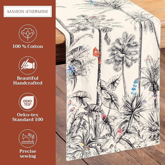 Maison d' Hermine Table Runner 100% Cotton Double Layer Table Runners 72 inches Long for Thanksgiving Christmas Decorations Home Kitchen Dining Party Wedding (Amazonia, 14.5" x 72")