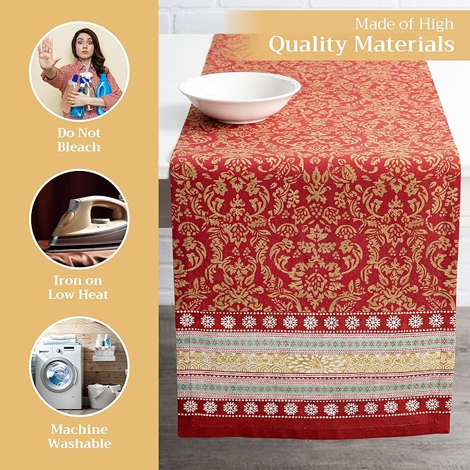 Maison d' Hermine Table Runner 100% Cotton Single Layer Table Runners 72 inches Long for Thanksgiving Christmas Decorations Home Kitchen Dining Party Wedding (Sofia, 14.5" x 72")