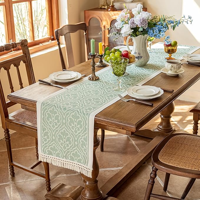 Table Runners 107 Inches,Waterproof Boho Table Runner with Tassel Fringe,Table Runner for Party Coffee Table