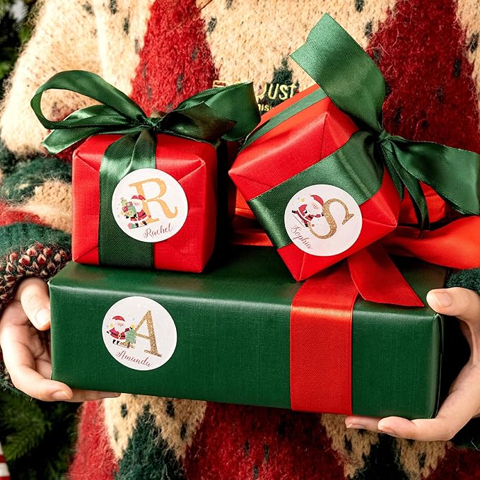 callie moment Personalized Christmas Stickers, Custom Name Waterproof Christmas Gift Tags for Gift Box Holiday Decorations, Stockings, Party Favors (Santa Claus Initial 2)