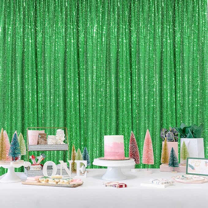 Sequin Curtains Christmas Backdrop 3 Panels Sequin Fabric 2FTx8FT Green Photography Background Wedding Photo Booth Backdrop