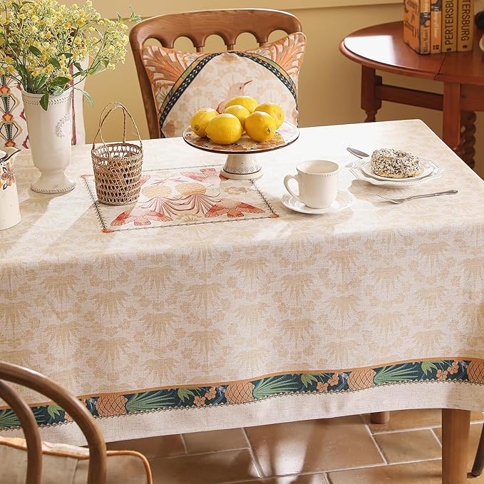 patdrea Designer Small Tablecloths for Square Table,Vintage Linen Anti-Wrinkle Durable Tablecloth,Tropical Style Table Cover for Kitchen Dining,Christmas,Thanksgiving,55"x55"-Pineapple a