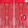 Foil Fringe Curtain Christmas Party Decorations - Red Metallic Tinsel Photo Booth Backdrop Party Steamers Curtains for Christmas New Years Valentines Engagement Celebration Party
